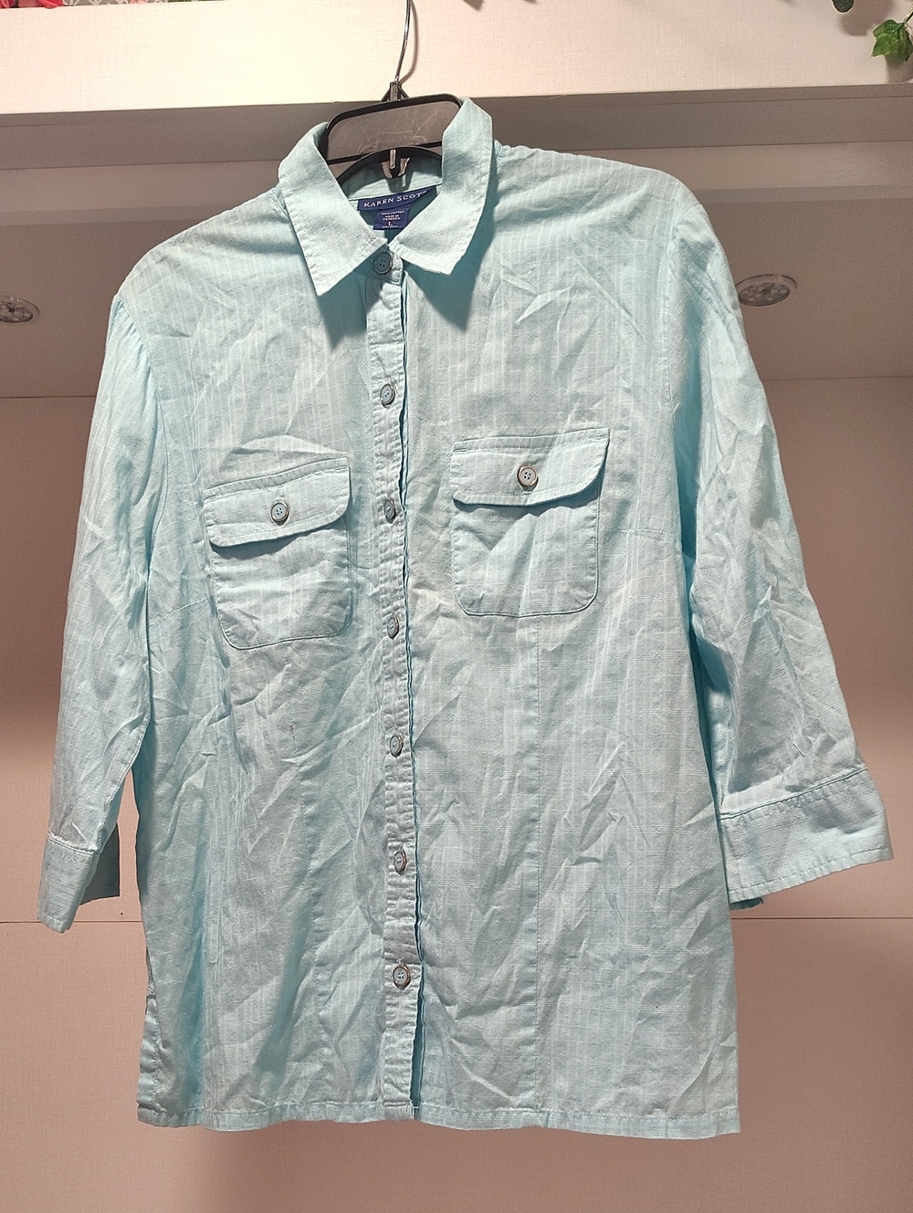 Karen Scott Light Aqua Button-Front Shirt